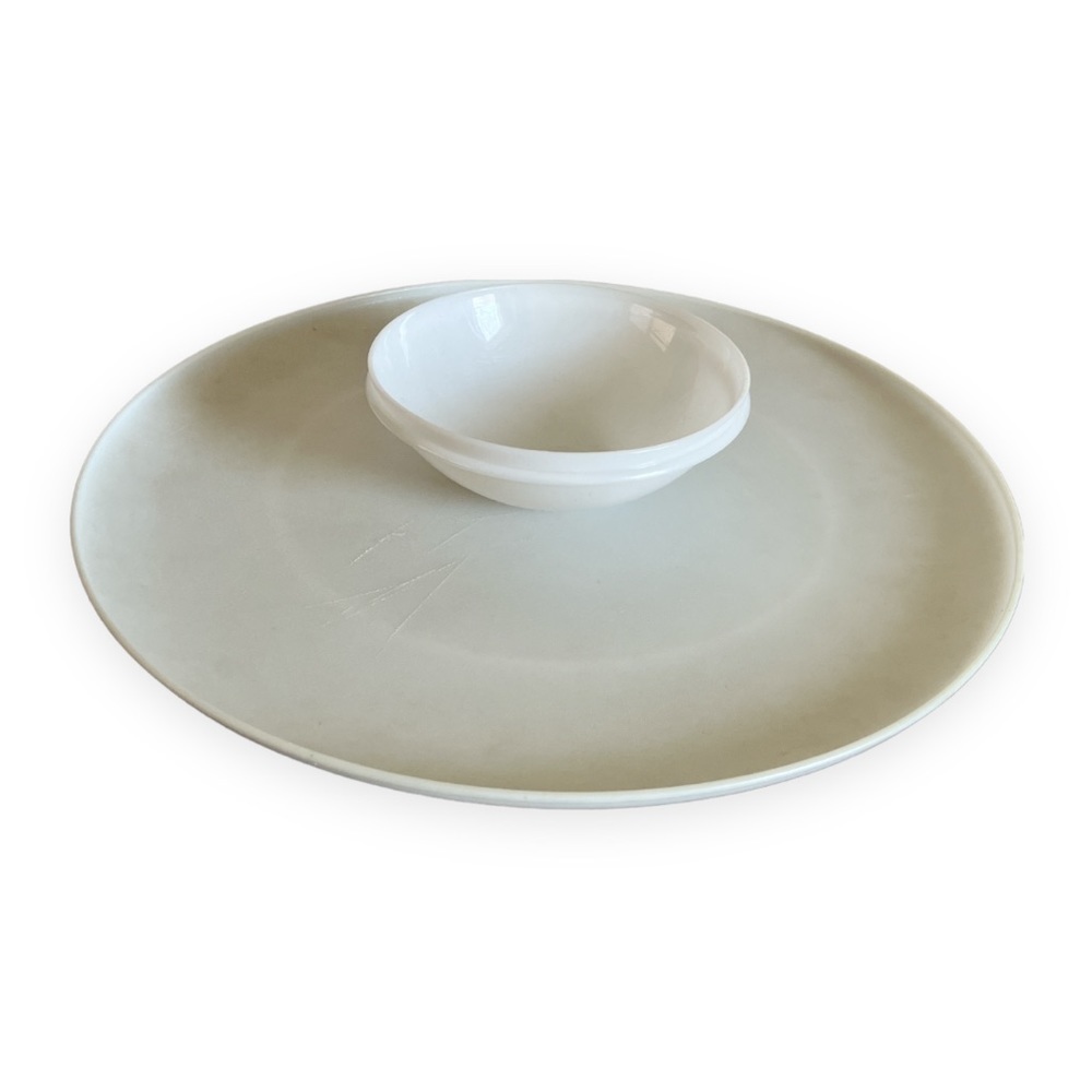 Vintage Tupperware Chip Dip-N-Serve Tray & Bowl #492 No Lid White